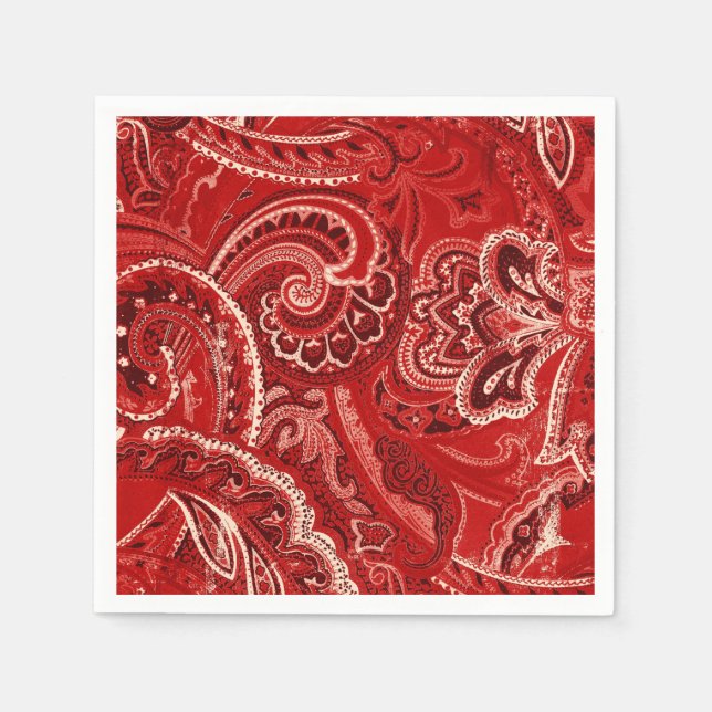 Serviette En Papier Red Boho Chic Retro Hippy Paisley Bandanna (Devant)