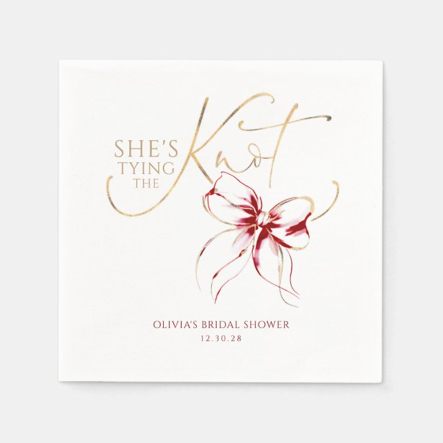 Serviette En Papier Red Bow Elle Attache le Nœud Soirée de Mariage (Devant)