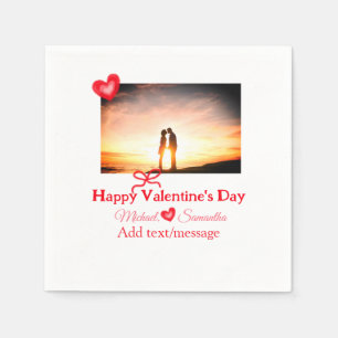 Serviette En Papier Red bow valentine's day ajouter photo nom coeur am