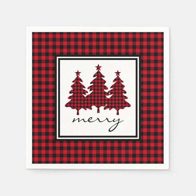 Serviette En Papier Red Buffalo Check Pine Trees (Devant)