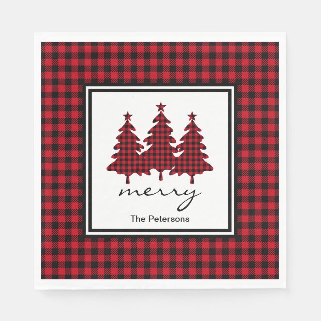 Serviette En Papier Red Buffalo Check Pine Trees Personnalisé (Devant)