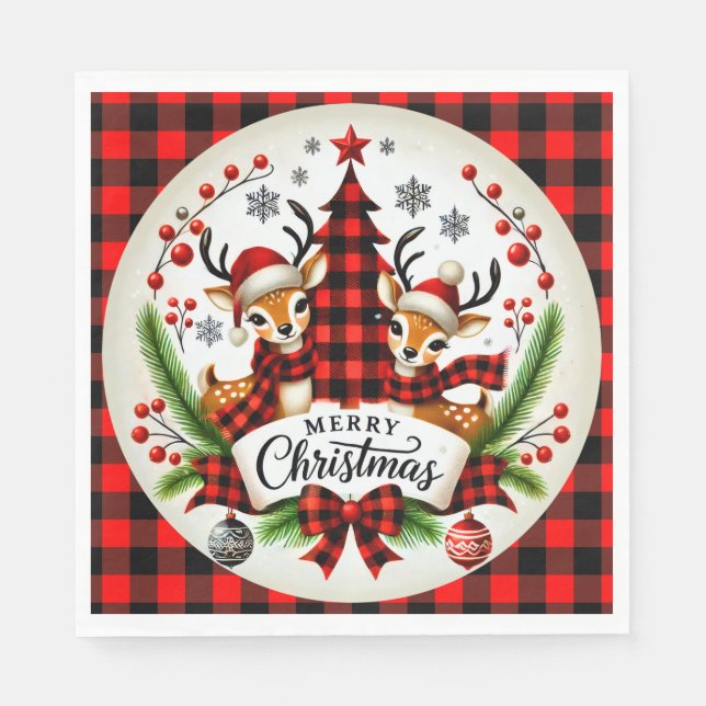 Serviette En Papier Red Buffalo Plaid Christmas (Devant)