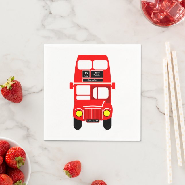 Serviette En Papier Red Bus Design fête d'anniversaire (En situation)