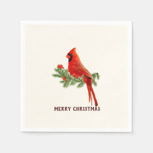 Serviette En Papier Red Cardinal Bird Joyeux Papier de Noël Napkin
