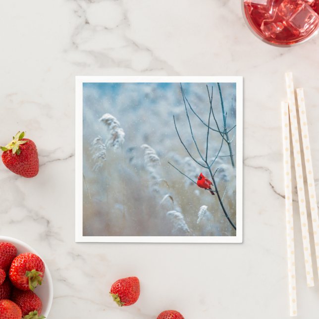 Serviette En Papier Red Cardinal dans Winter Nature Photo de Christmas (En situation)