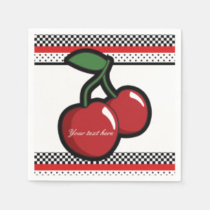 Serviette En Papier Red Cherries Retro Black & Red Custom Party