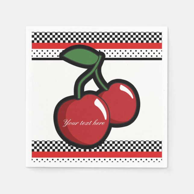 Serviette En Papier Red Cherries Retro Black & Red Custom Party (Devant)