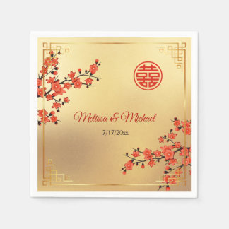 Serviette En Papier Red Cherry Blossoms Gold Chinese Wedding Custom