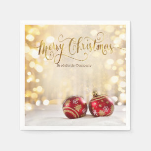 Serviette En Papier Red Christmas Balls Bokeh