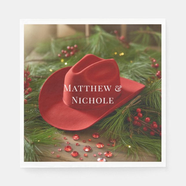 Serviette En Papier Red Christmas Cowboy Hat Wedding (Devant)