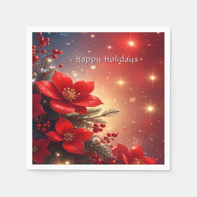 Serviette En Papier Red Christmas Floral Holiday Napkin (Devant)