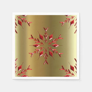Serviette En Papier Red Christmas Stars on Gold