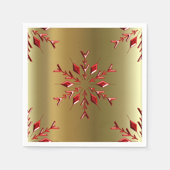 Serviette En Papier Red Christmas Stars on Gold (Devant)