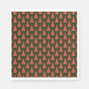 Serviette En Papier Red Christmas Tree Green Motif Design