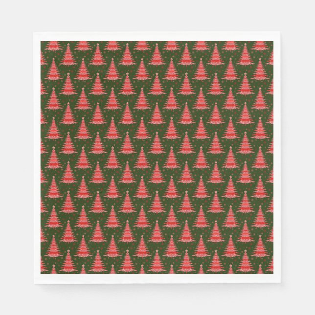 Serviette En Papier Red Christmas Tree Green Motif Design (Devant)