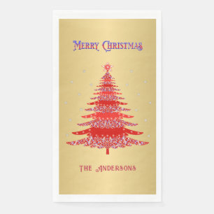 Serviette En Papier Red Christmas Tree Snowflics Nom personnalisé Gold