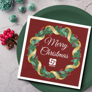 Serviette En Papier Red Christmas Werath Custom Company Marketing