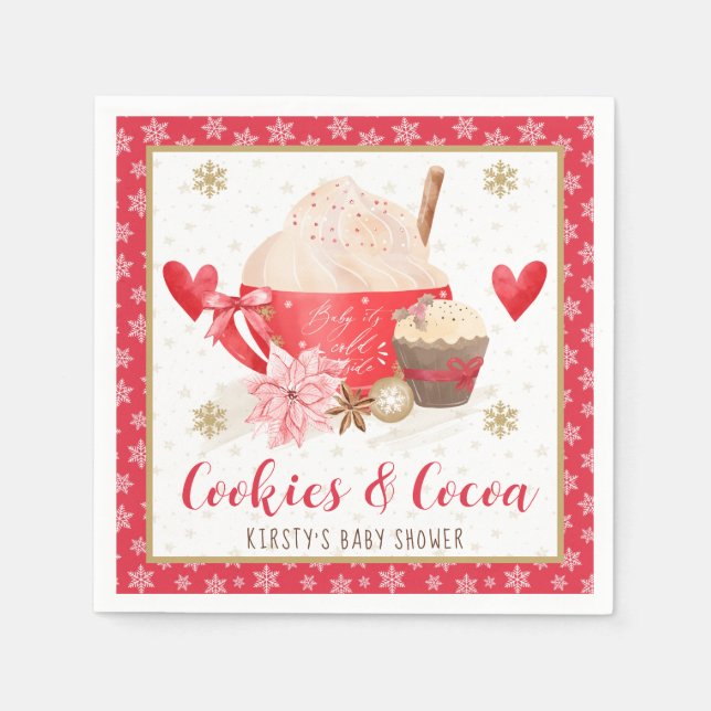 Serviette En Papier Red Cookies and Cocoa Baby Shower (Devant)
