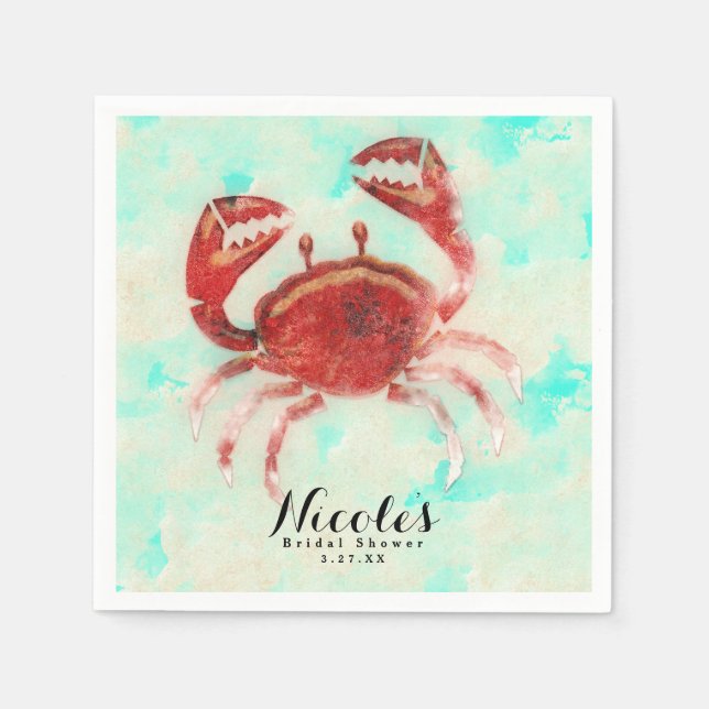 Serviette En Papier Red Crab Elegant Beach Fiançailles Personnalisé (Devant)