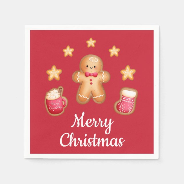 Serviette En Papier Red Cute Gingerbread Homme Joyeux Noël (Devant)