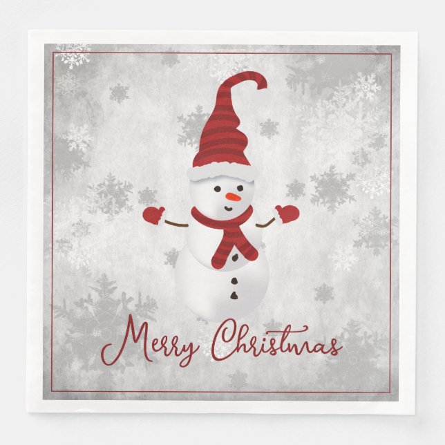 Serviette En Papier Red Cute Snowman Papier de vacances Napkin (Devant)
