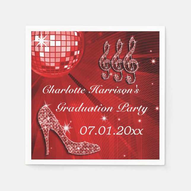 Serviette En Papier Red Disco Ball and Sparkle Heels Graduation (Devant)