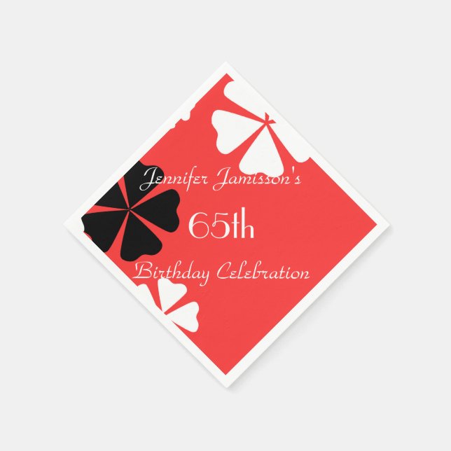 Serviette En Papier Red Floral Minimalist 65th Birthday Party Paper (Coin)