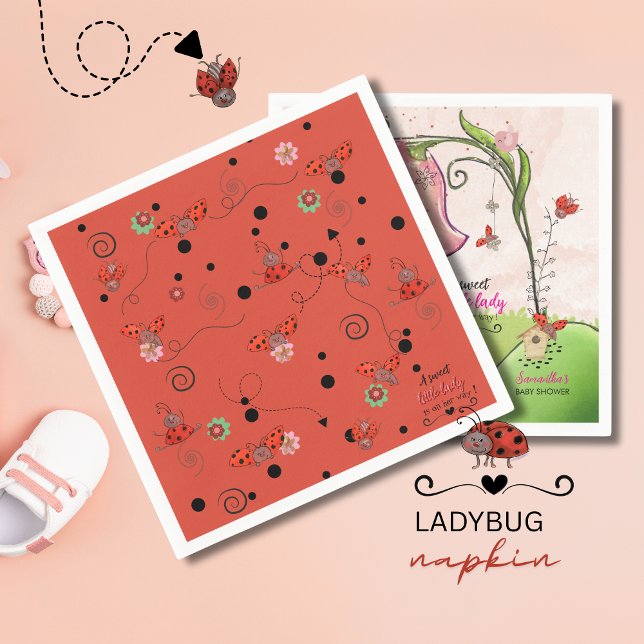 Serviette En Papier Red Flying Ladybug Pattern Baby Shower Napkins (Red Flying Ladybug Pattern Baby Shower Napkins)