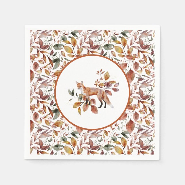 Serviette En Papier Red Fox Automne Feuilles Motif (Devant)