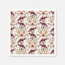 Red Fox Folk Art Napkin Rustic Party Décor