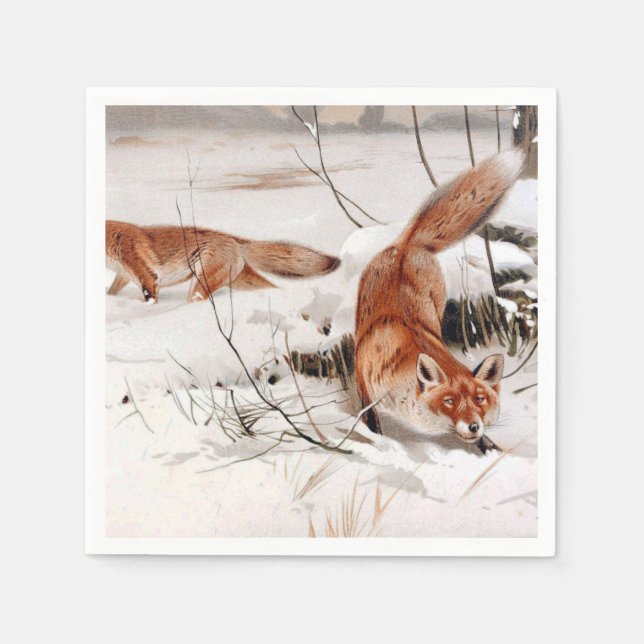 Serviette En Papier Red Foxes in the Winter Snow (by Wilhelm Kuhnert) (Devant)