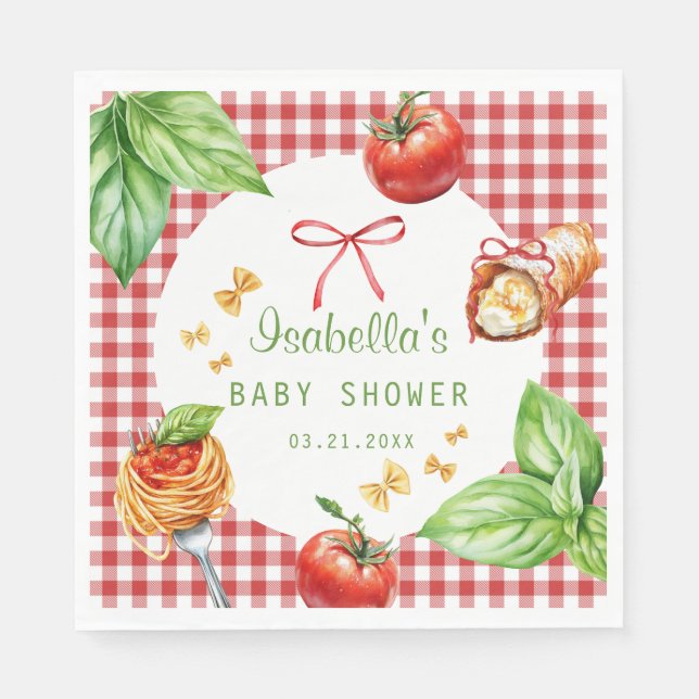 Serviette En Papier Red Gingham Holy Cannoli Baby Shower Paper Napkin (Devant)