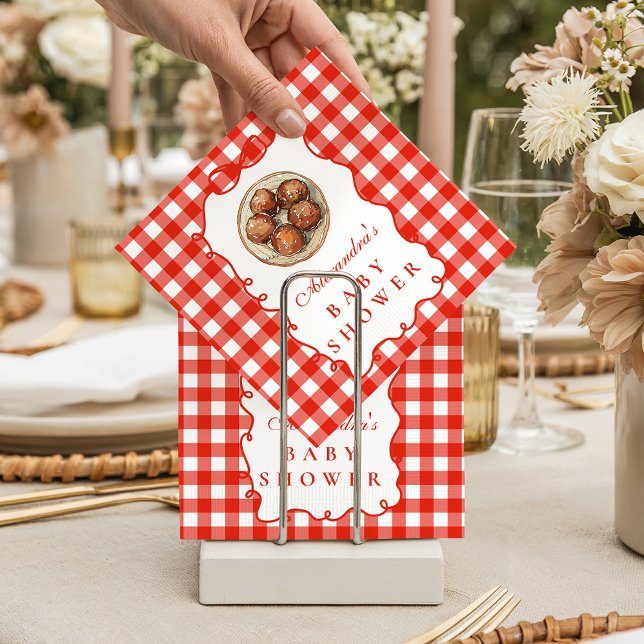 Serviette En Papier Red Gingham Meatball Baby Shower (Créateur téléchargé)