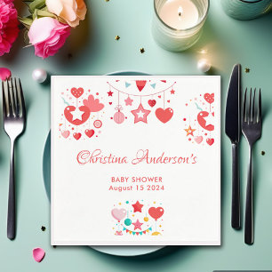 Serviette En Papier Red Girl Stars Sprinkle Baby shower
