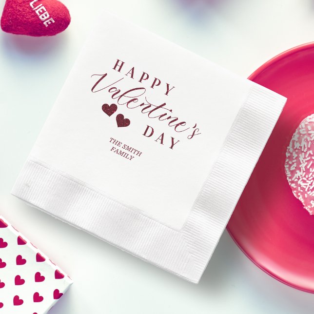 Serviette En Papier Red Glitter Happy Valentine's Day Hearts (Red Glitter Happy Valentine's Day Hearts Napkins.)