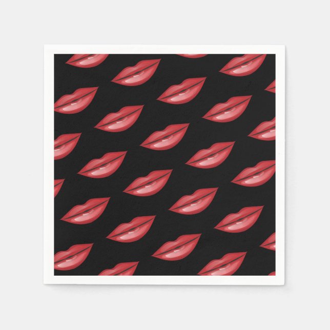 Serviette En Papier Red Glossy Lips Kiss Beauty Maquillage Anniversair (Devant)