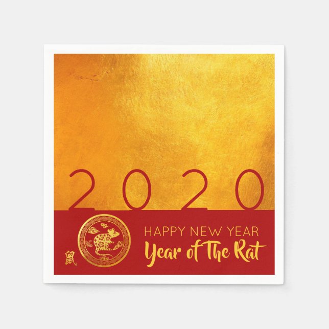 Serviette En Papier Red Gold Chinese Rat coupé sur papier 2020 Party P (Devant)