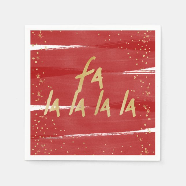 Serviette En Papier Red & Gold Fa La La La La La Snowy Noël (Devant)