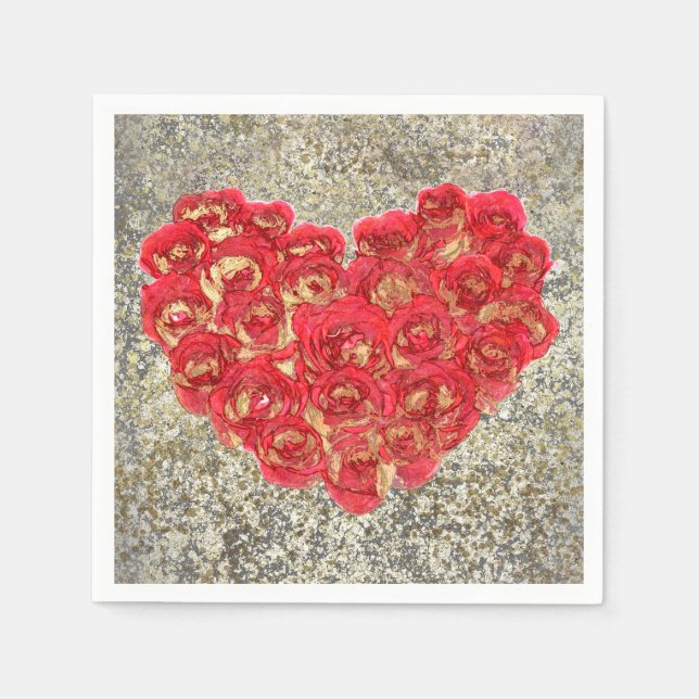 Serviette En Papier Red & Gold Heart Glam Saint Valentin (Devant)
