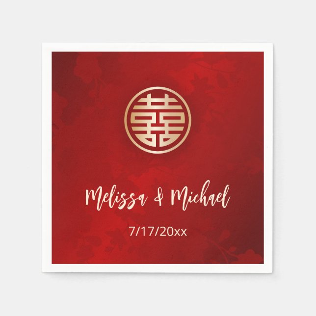 Serviette En Papier Red Gold Mariage chinois personnalisé (Devant)