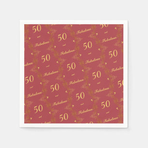 Serviette En Papier Red Gold moderne 50 Fabuleux anniversaire