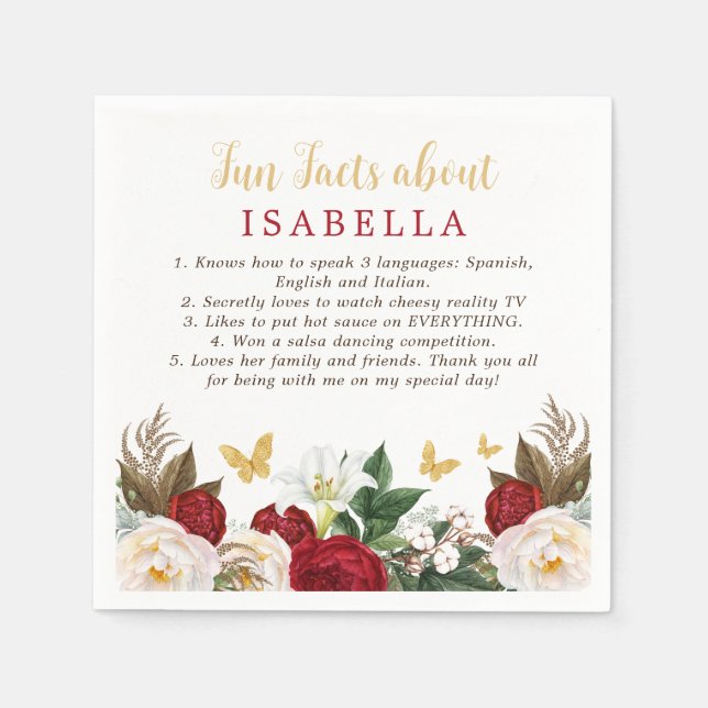 Serviette En Papier Red Gold Quinceañera Fun Fun Facts Naples (Devant)