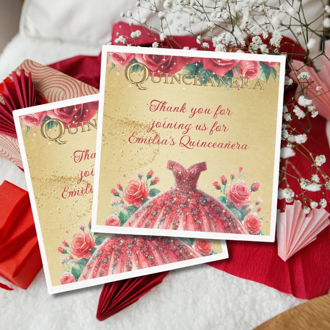 Serviette En Papier Red Gold Quinceañera Robe Événement Partyware Pers (Créateur téléchargé)