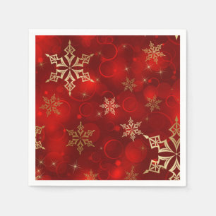 Serviette En Papier Red & Gold Snowflakes Noël Holiday Naples