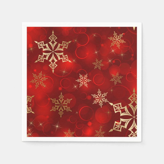Serviette En Papier Red & Gold Snowflakes Noël Holiday Naples (Devant)