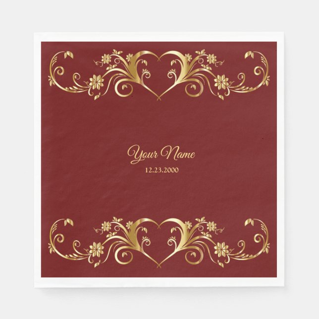 Serviette En Papier Red Golden Geometric Elegant Wedding Party (Devant)