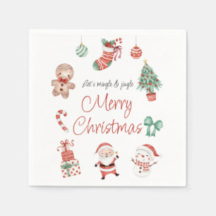 Serviette En Papier Red Green Cute Père Noël Christmas Party Napkin
