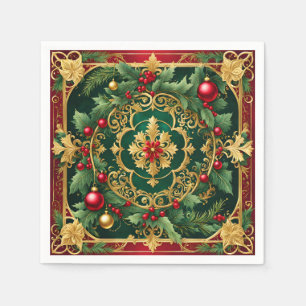 Serviette En Papier Red Green Gold Noël Holiday Napkin