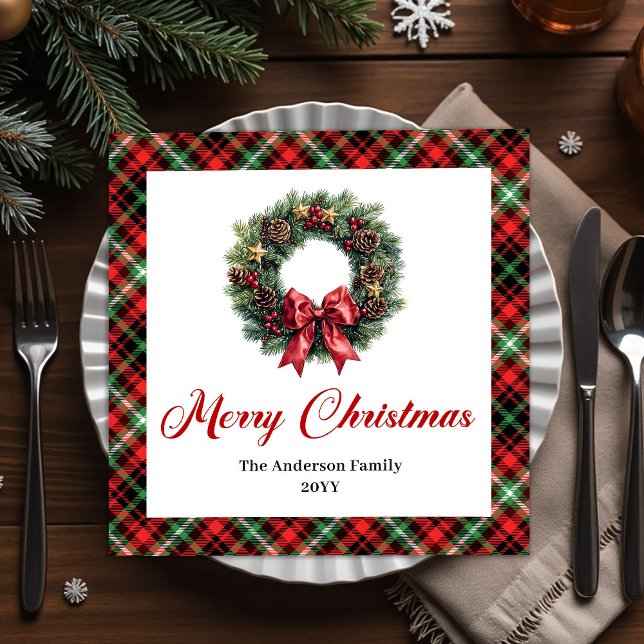 Serviette En Papier Red Green Plaid Christmas Wreath Napkins Custom (Red Green Plaid Christmas Wreath Napkins Custom)