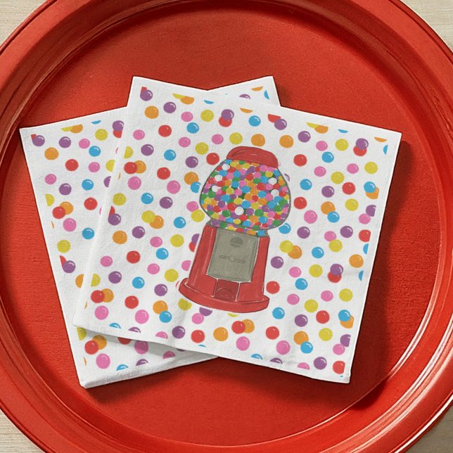 Serviette En Papier Red Gumball Machine Candy Bubble Gum Anniversaire (Red Gumball Machine Candy Bubble Gum Birthday Paper Napkins)